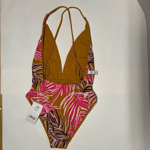 Maaji Caramel Brown Safri Plunge One Piece SwimSuit Reversible Small NWT - Picture 6 of 11